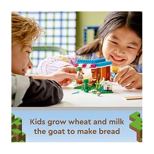  LEGO Minecraft The Bakery Building Kit 21184 Game-Inspired Minecraft Toy Set for Kids Girls Boys Age 8+ Featuring 3 Minecraft Figures and Goat, with Village and Treasure Chest Accessories, Gift Idea