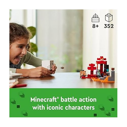  LEGO Minecraft The Nether Portal Ambush Adventure Set, Building Toy for Kids with Minecraft Action Figures and Battle Scenes, Minecraft Toy for Boys, Girls and Gamers Ages 8 and Up, 21255