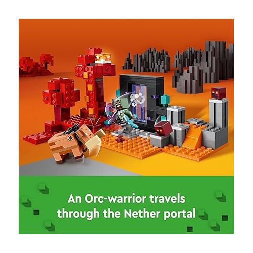  LEGO Minecraft The Nether Portal Ambush Adventure Set, Building Toy for Kids with Minecraft Action Figures and Battle Scenes, Minecraft Toy for Boys, Girls and Gamers Ages 8 and Up, 21255