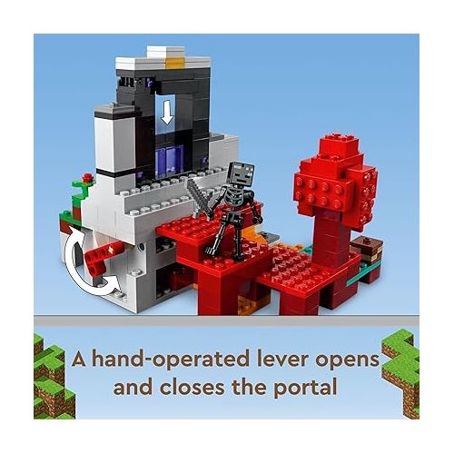  LEGO Minecraft The Ruined Portal Building Toy 21172 with Steve and Wither Skeleton Figures, Gift Idea for 8 Plus Year Old Kids, Boys & Girls