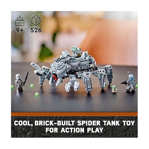  LEGO Star Wars Spider Tank 75361, Building Toy Mech from The Mandalorian Season 3, includes The Mandalorian with Darksaber, Bo-Katan, and Grogu 'Baby Yoda' Minifigures, Gift Idea for Kids Ages 9+