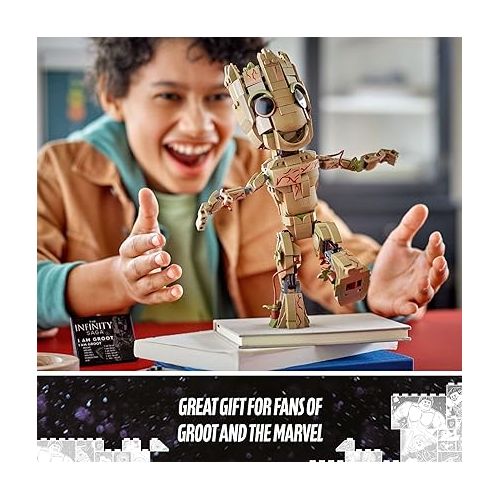  Lego Marvel I am Groot 76217 Building Toy Set - Action Figure from The Guardians of The Galaxy Movies, Baby Groot Model for Play and Display, Great for Kids, Boys, Girls, and Avengers Fans Ages 10+