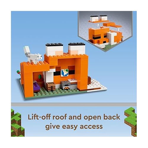  LEGO Minecraft The Fox Lodge House 21178 Animal Toys with Drowned Zombie Figure, Birthday Gift for Grandchildren, Kids, Boys and Girls Ages 8 and Up