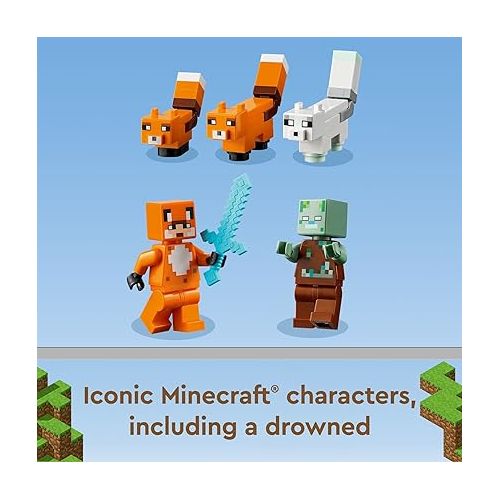  LEGO Minecraft The Fox Lodge House 21178 Animal Toys with Drowned Zombie Figure, Birthday Gift for Grandchildren, Kids, Boys and Girls Ages 8 and Up