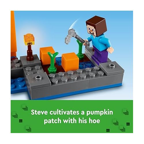  LEGO Minecraft The Pumpkin Farm 21248 Building Toy, Hands-on Action in The Swamp Biome Featuring Steve, a Witch, Frog, Boat, Treasure Chest and Pumpkin Patch, Minecraft Toy for Boys and Girls Aged 8+