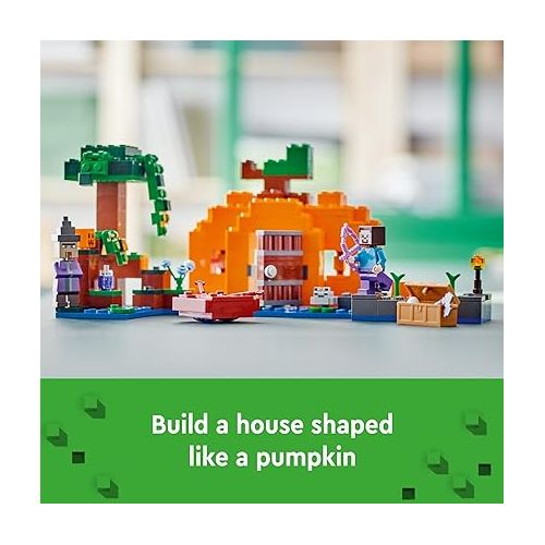  LEGO Minecraft The Pumpkin Farm 21248 Building Toy, Hands-on Action in The Swamp Biome Featuring Steve, a Witch, Frog, Boat, Treasure Chest and Pumpkin Patch, Minecraft Toy for Boys and Girls Aged 8+