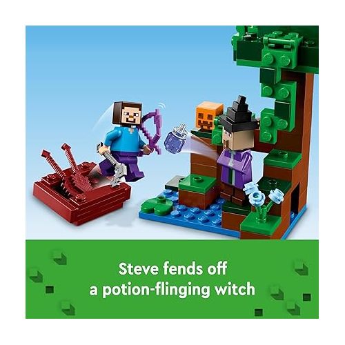  LEGO Minecraft The Pumpkin Farm 21248 Building Toy, Hands-on Action in The Swamp Biome Featuring Steve, a Witch, Frog, Boat, Treasure Chest and Pumpkin Patch, Minecraft Toy for Boys and Girls Aged 8+