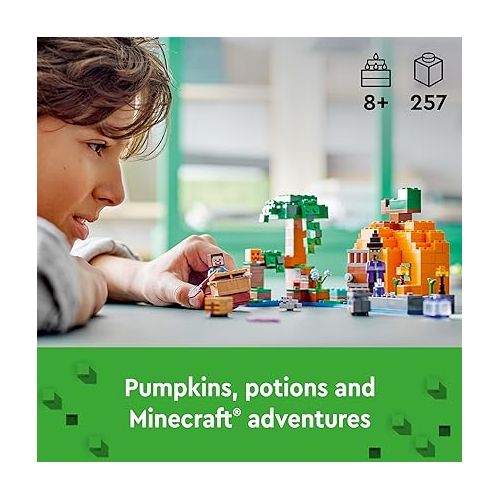  LEGO Minecraft The Pumpkin Farm 21248 Building Toy, Hands-on Action in The Swamp Biome Featuring Steve, a Witch, Frog, Boat, Treasure Chest and Pumpkin Patch, Minecraft Toy for Boys and Girls Aged 8+