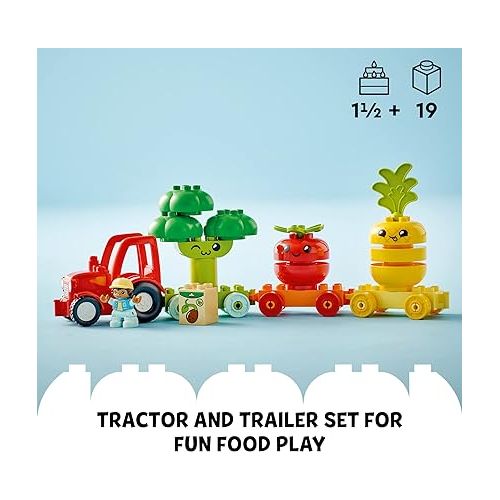  LEGO DUPLO My First Fruit and Vegetable Tractor Toy 10982, Stacking and Color Sorting Toys for Babies and Toddlers ages 1 .5-3 Years Old, Educational Early Learning Set