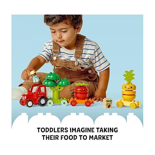  LEGO DUPLO My First Fruit and Vegetable Tractor Toy 10982, Stacking and Color Sorting Toys for Babies and Toddlers ages 1 .5-3 Years Old, Educational Early Learning Set