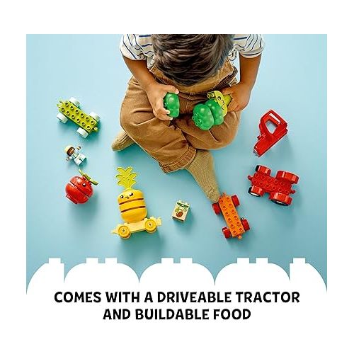 LEGO DUPLO My First Fruit and Vegetable Tractor Toy 10982, Stacking and Color Sorting Toys for Babies and Toddlers ages 1 .5-3 Years Old, Educational Early Learning Set