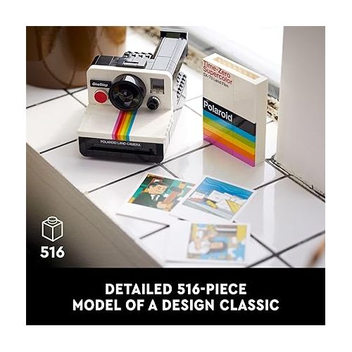  LEGO Ideas Polaroid OneStep SX-70 Camera Building Kit, Creative Gift for Photographers, Collectible Brick-Built Vintage Polaroid Camera Model, Creative Activity or Gift for Adults, 21345