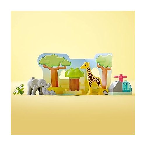  LEGO DUPLO Wild Animals of Africa 10971, Animal Toys for Toddlers, Girls & Boys Ages 2 Plus Years old, Learning Toy with Baby Elephant & Giraffe Figures
