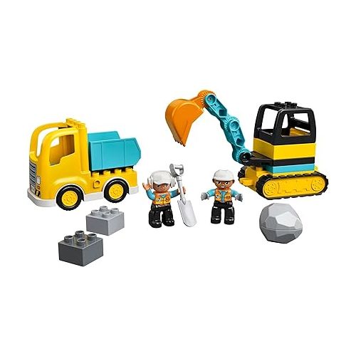  LEGO DUPLO Town Truck & Tracked Excavator Construction Vehicle 10931 Toy for Toddlers 2-4 Years Old Girls & Boys, Fine Motor Skills Development and Learning Toy