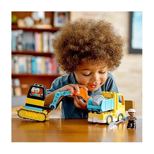  LEGO DUPLO Town Truck & Tracked Excavator Construction Vehicle 10931 Toy for Toddlers 2-4 Years Old Girls & Boys, Fine Motor Skills Development and Learning Toy
