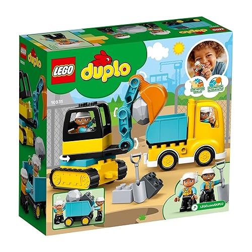  LEGO DUPLO Town Truck & Tracked Excavator Construction Vehicle 10931 Toy for Toddlers 2-4 Years Old Girls & Boys, Fine Motor Skills Development and Learning Toy