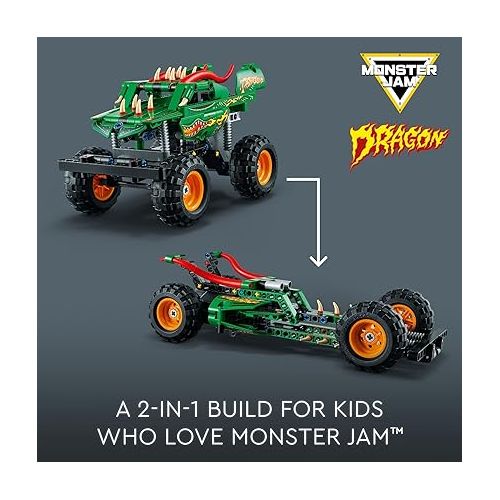  LEGO Technic Monster Jam Dragon Monster Truck Toy for Boys and Girls, 2in1 Racing Pull Back Car Toys for Off Road Stunts, Kids Birthday Gift Idea, Great Activity for Kids, 42149