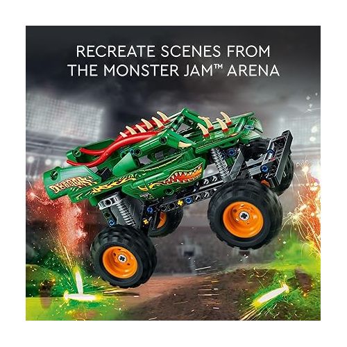  LEGO Technic Monster Jam Dragon Monster Truck Toy for Boys and Girls, 2in1 Racing Pull Back Car Toys for Off Road Stunts, Kids Birthday Gift Idea, Great Activity for Kids, 42149