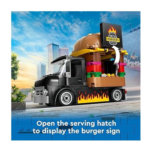  LEGO City Burger Truck Toy Building Set, Fun Gift for Kids Ages 5 Plus, Burger Van and Kitchen Playset, Vendor Minifigure and Accessories, Imaginative Pretend Play for Boys and Girls, 60404