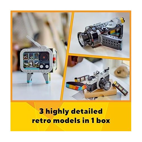  LEGO Creator 3 in 1 Retro Camera Toy, Transforms from Toy Camera to Retro Video Camera to Retro TV Set, Photography Gift for Boys and Girls Ages 8 Years Old and Up Who Enjoy Creative Play, 31147