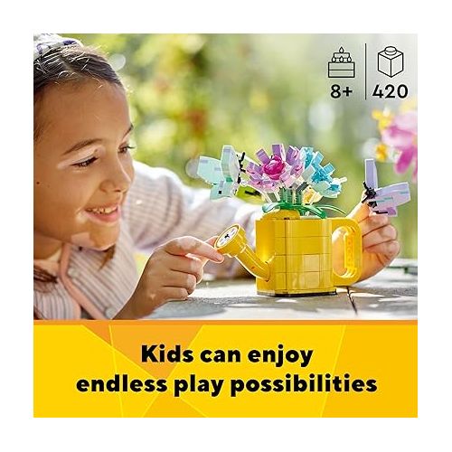  LEGO Creator 3 in 1 Flowers in Watering Can Building Toy, Transforms from Watering Can to Rain Boot to 2 Birds on a Perch, Fun Animal Toy for Kids, Birthday and Nature Toy for Girls and Boys, 31149