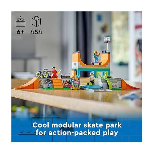  LEGO My City Street Skate Park Building Toy Set, includes a Skateboard, BMX Bike, Scooter and in-line Skates, Plus 4 Minifigures for Pretend Play, Fun Gift for Kids and Skating Fans, 60364