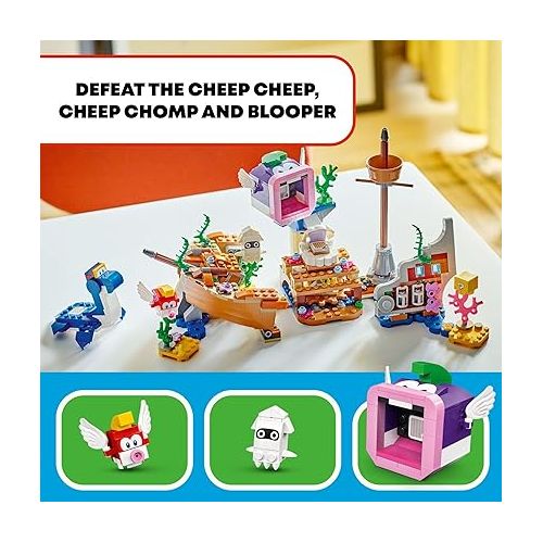  LEGO Super Mario Dorrie's Sunken Shipwreck Adventure Expansion Set, Super Mario Collectible Toy for Kids with Cheep Cheep, Cheep Chomp and Blooper Figures, Gift for Boys, Girls and Gamers, 71432