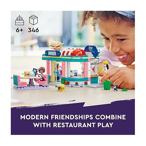  LEGO Friends Heartlake Downtown Diner Building Toy - Restaurant Pretend Playset with Food, includes Mini-Dolls Liann, Aliya, and Charli, Birthday Gift Toy Set for Boys and Girls Ages 6+, 41728