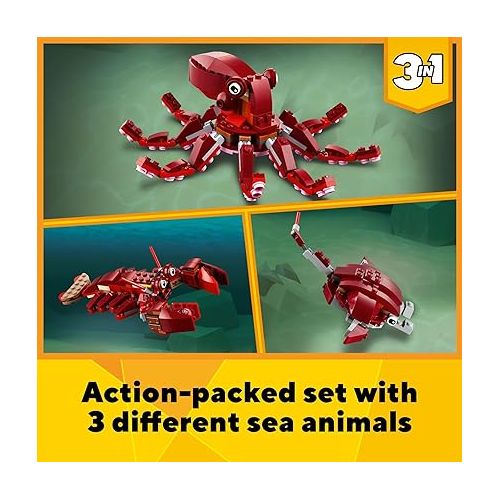  LEGO Creator 3 in 1 Sunken Treasure Mission Submarine Toy, Underwater Creatures Transform from Octopus tp Lobster to Manta Ray, Fun Sea Animal Figures, 31130