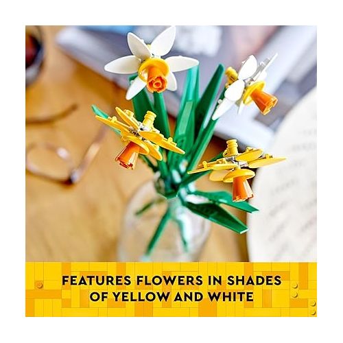  LEGO Daffodils Celebration Gift, Yellow and White Daffodils, Spring Flower Room Decor, Great Gift for Flower Lovers, 40747