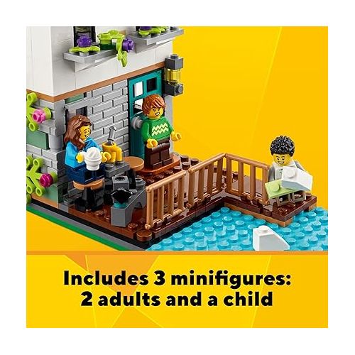  LEGO Creator 3 in 1 Cozy House Building Kit, Rebuild into 3 Different Houses, includes Family Minifigures and Accessories, DIY Building Toy Ideas for Outdoor Play for Kids, Boys and Girls, 31139