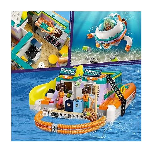  LEGO Friends Sea Rescue Boat 41734 Building Toy Set for Boys & Girls Ages 7+ Who Love The Sea, Includes 4 Mini-Dolls, a Submarine, Baby Dolphin and Toy Accessories for Ocean Life Role Play