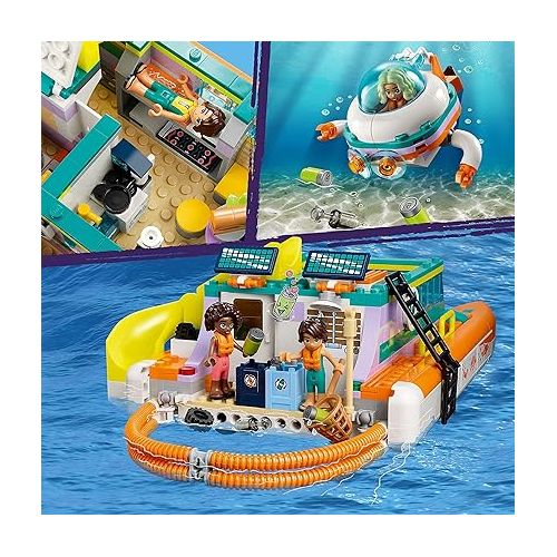  LEGO Friends Sea Rescue Boat 41734 Building Toy Set for Boys & Girls Ages 7+ Who Love The Sea, includes 4 Mini-Dolls, a Submarine, Baby Dolphin and Toy Accessories for Ocean Life Role Play