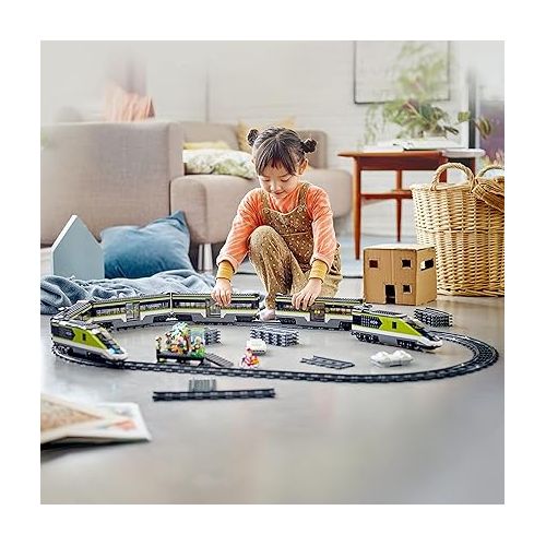  LEGO City Express Passenger Train Set, 60337 Remote Controlled Toy, Gifts for Kids, Boys & Girls with Working Headlights, 2 Coaches and 24 Track Pieces