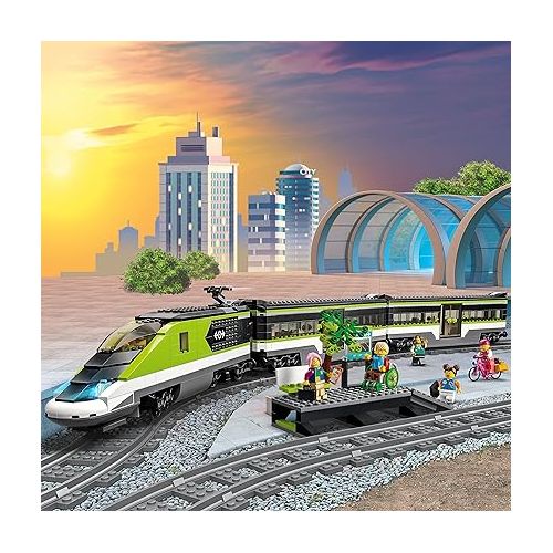  LEGO City Express Passenger Train Set, 60337 Remote Controlled Toy, Gifts for Kids, Boys & Girls with Working Headlights, 2 Coaches and 24 Track Pieces