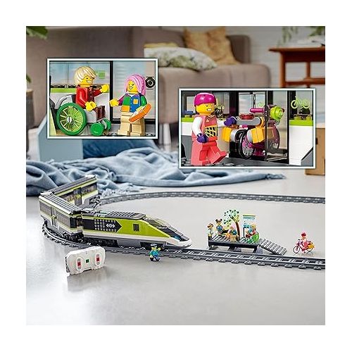  LEGO City Express Passenger Train Set, 60337 Remote Controlled Toy, Gifts for Kids, Boys & Girls with Working Headlights, 2 Coaches and 24 Track Pieces