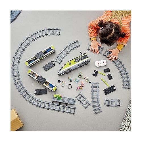  LEGO City Express Passenger Train Set, 60337 Remote Controlled Toy, Gifts for Kids, Boys & Girls with Working Headlights, 2 Coaches and 24 Track Pieces