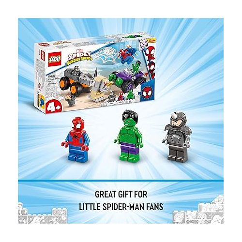  LEGO Marvel Hulk vs. Rhino Monster Truck Showdown, Toy for Kids, Boys & Girls Ages 4 and Up with Spider-Man Minifigure, Inspired by The Spidey and His Amazing Friends Series, 10782