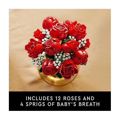  LEGO Icons Bouquet of Roses, Artificial Flowers for Home Decor, Gift for Her or Him for Anniversary or Any Special Day, Relax with a Unique Build and Display Model from the Botanical Collection, 10328