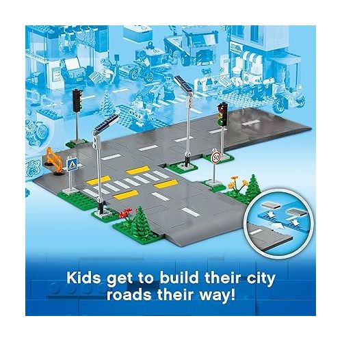  LEGO City Road Plates 60304 - Building Toy Set, Featuring Traffic Lights, Trees, Glow in The Dark Bricks, Combine City Series Sets, Great Gift for Kids, Boys, and Girls Ages 5+