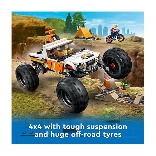 LEGO City 4x4 Off-Roader Adventures 60387 Building Toy - Camping Set Including Monster Truck Style Car with Working Suspension and Mountain Bikes, 2 Minifigures, Vehicle Toy for Kids Ages 6+