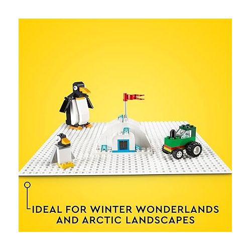  LEGO Classic White Baseplate, Square 32x32 Stud Foundation to Build, Play, and Display Brick Creations, Great for Snowy and Winter Landscapes, 11026