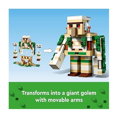  LEGO Minecraft The Iron Golem Fortress 21250 Building Toy Set, Playset Featuring a Crystal Knight and Golden Knight, A Fortress and a Giant Golem, Build and Display Minecraft Toy for 9 Year Old Kids