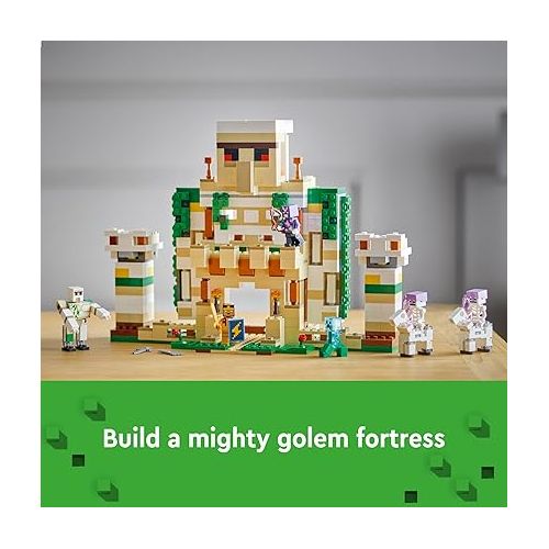  LEGO Minecraft The Iron Golem Fortress 21250 Building Toy Set, Playset Featuring a Crystal Knight and Golden Knight, A Fortress and a Giant Golem, Build and Display Minecraft Toy for 9 Year Old Kids