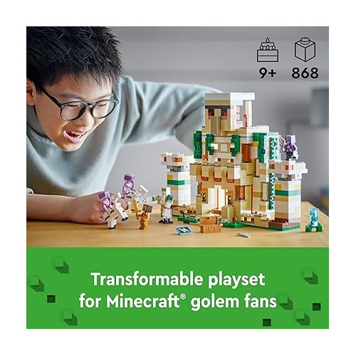  LEGO Minecraft The Iron Golem Fortress 21250 Building Toy Set, Playset Featuring a Crystal Knight and Golden Knight, A Fortress and a Giant Golem, Build and Display Minecraft Toy for 9 Year Old Kids
