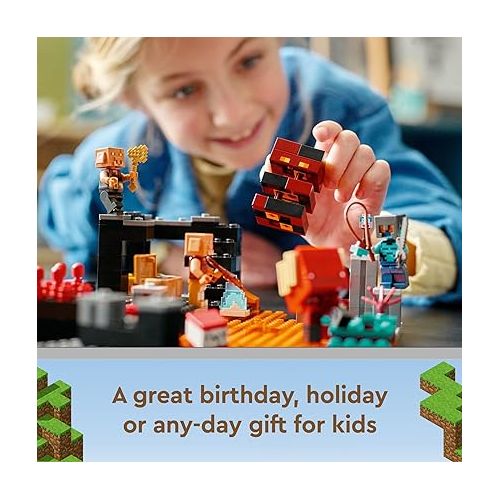  LEGO Minecraft The Nether Bastion Set, 21185 Battle Action Toy with Mob, Piglin Brute & Strider Figures, for Kids, Boys and Girls Age 8 Plus