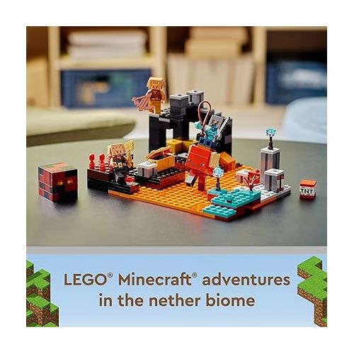  LEGO Minecraft The Nether Bastion Set, 21185 Battle Action Toy with Mob, Piglin Brute & Strider Figures, for Kids, Boys and Girls Age 8 Plus