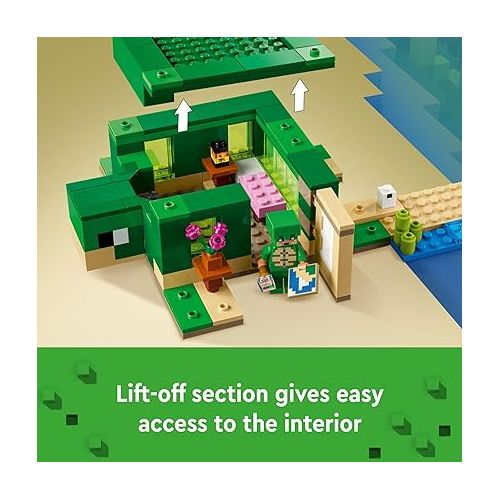  LEGO Minecraft The Turtle Beach House Construction Toy, Minecraft House Building Set with Turtle Figures, Accessories, and Characters from The Game, Gift for 8 Year Old Gamers, Boys and Girls, 21254