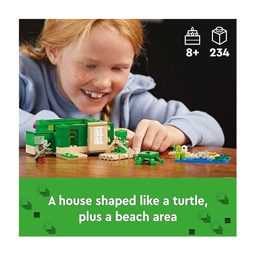  LEGO Minecraft The Turtle Beach House Construction Toy, Minecraft House Building Set with Turtle Figures, Accessories, and Characters from The Game, Gift for 8 Year Old Gamers, Boys and Girls, 21254