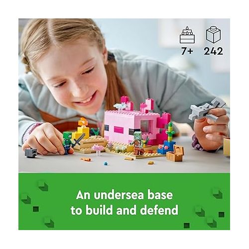  LEGO Minecraft The Axolotl House 21247 Building Toy Set, Creative Adventures at a Colorful Underwater Base, Includes a Diver Explorer, Dolphin, Drowned and More, Minecraft Toy for 7 Year Old Kids